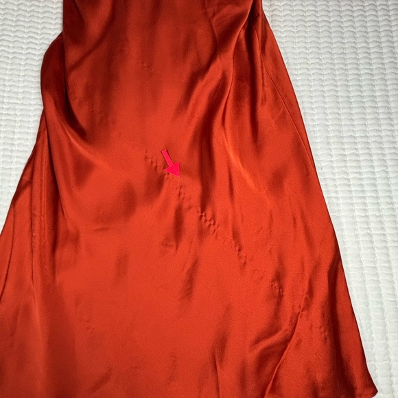 Show Me Your Mumu Silk Look Slip Dress L Orange Satin Cowl Neck Midi StrappyBack - Picture 7 of 13